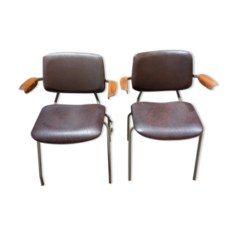 Lot de fauteuils Kho Liang Ié, vinyle marron, années 60, Pays Bas