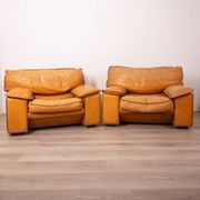 Pair of vintage 70's armchairs in beige leather design ferruccio brunati