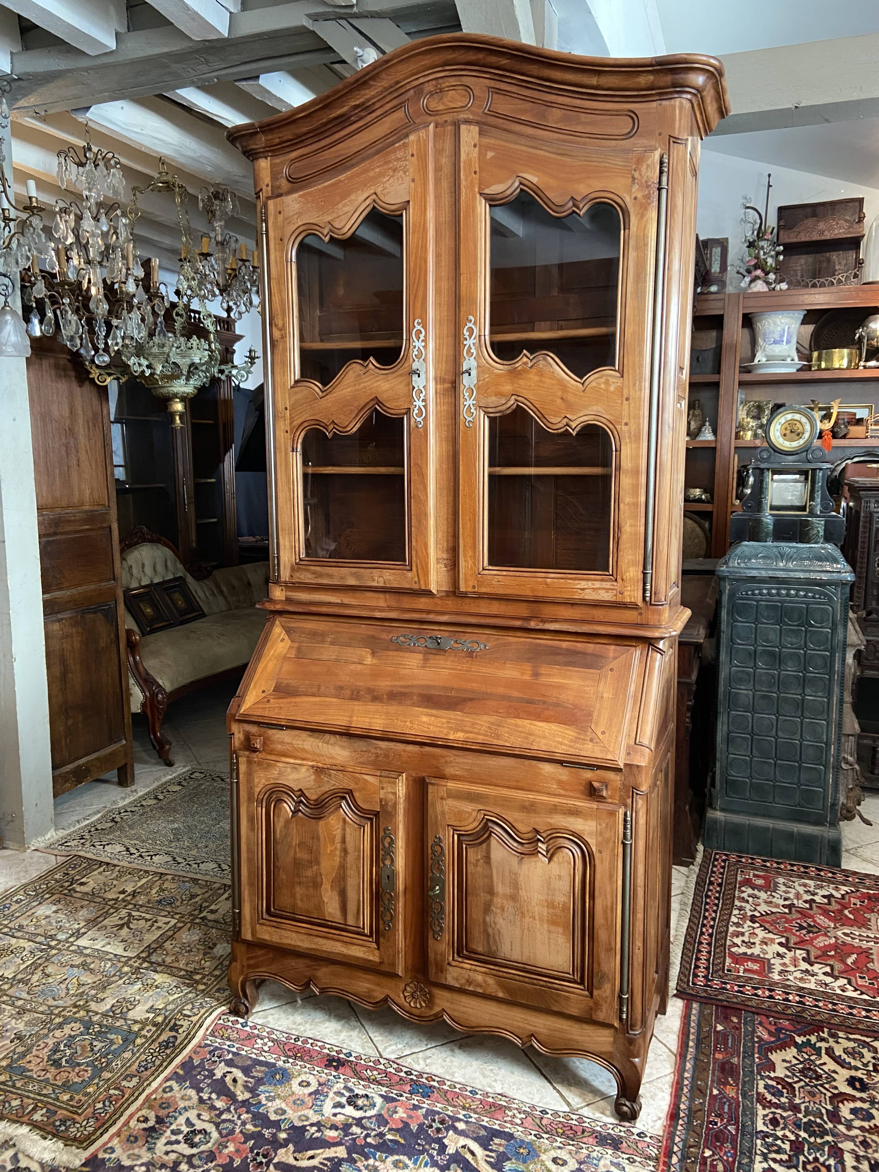 Large writing desk library in solid walnut Louis XV style.