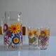 1970s orangeade service with orange flowers, 1 carafe + 3 glasses.