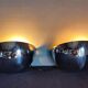 Pair of vintage chromed metal half-moon wall lamp