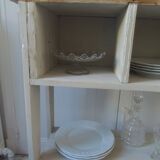 Vintage craft console furniture in pitch pine sublimated in a linen shade.