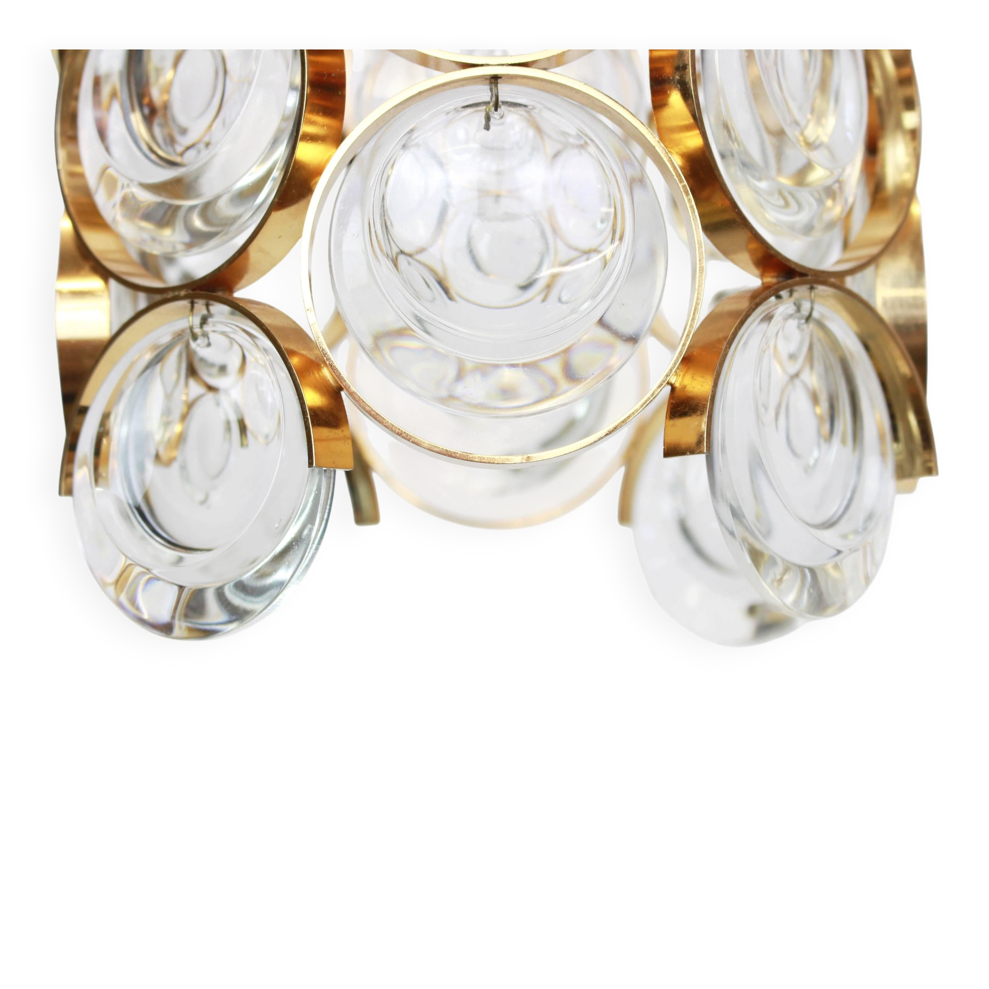 Pair of small golden brass pendants, Sciolari design for Palwa, Germany, 1970s.