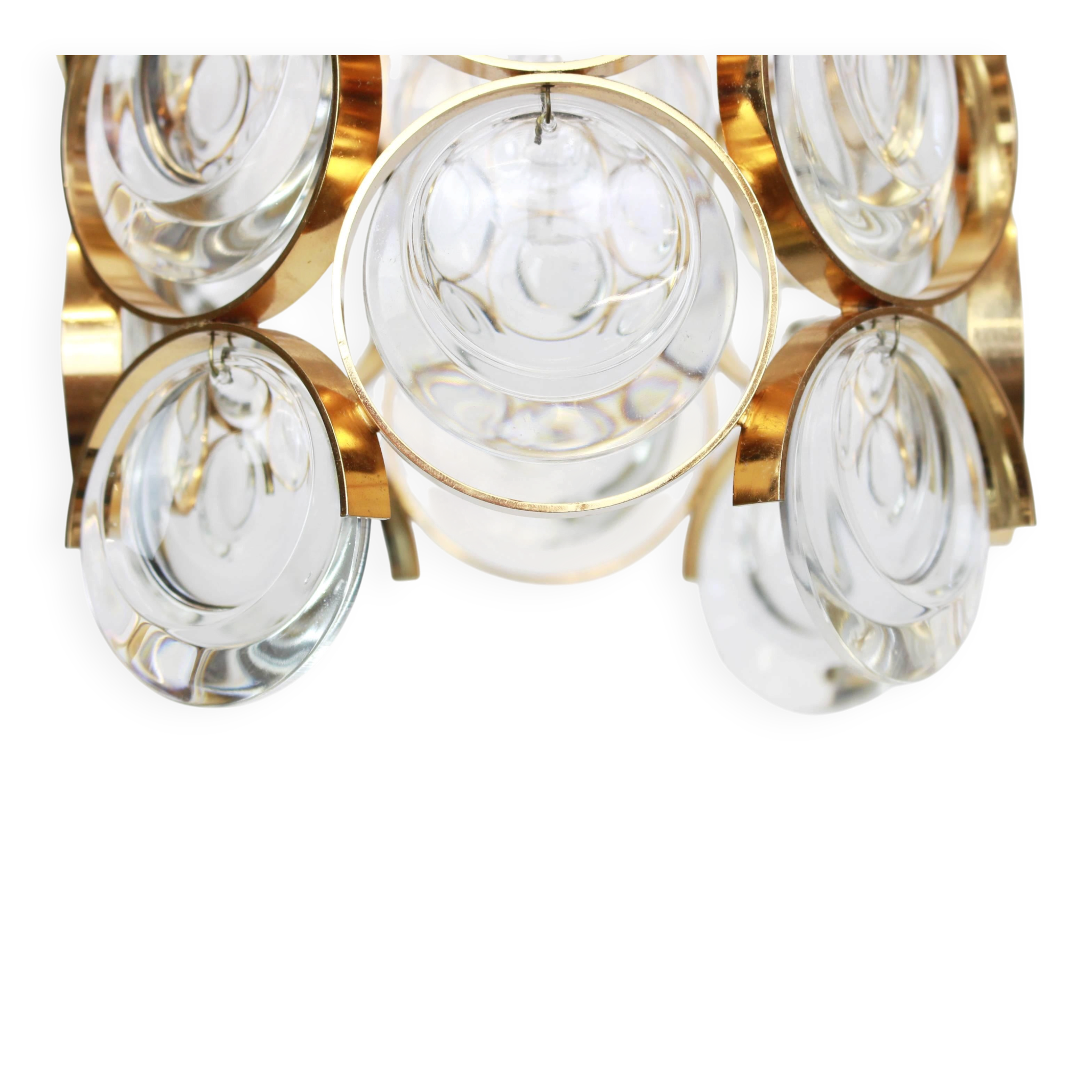 Pair of small golden brass pendants, Sciolari design for Palwa, Germany, 1970s.