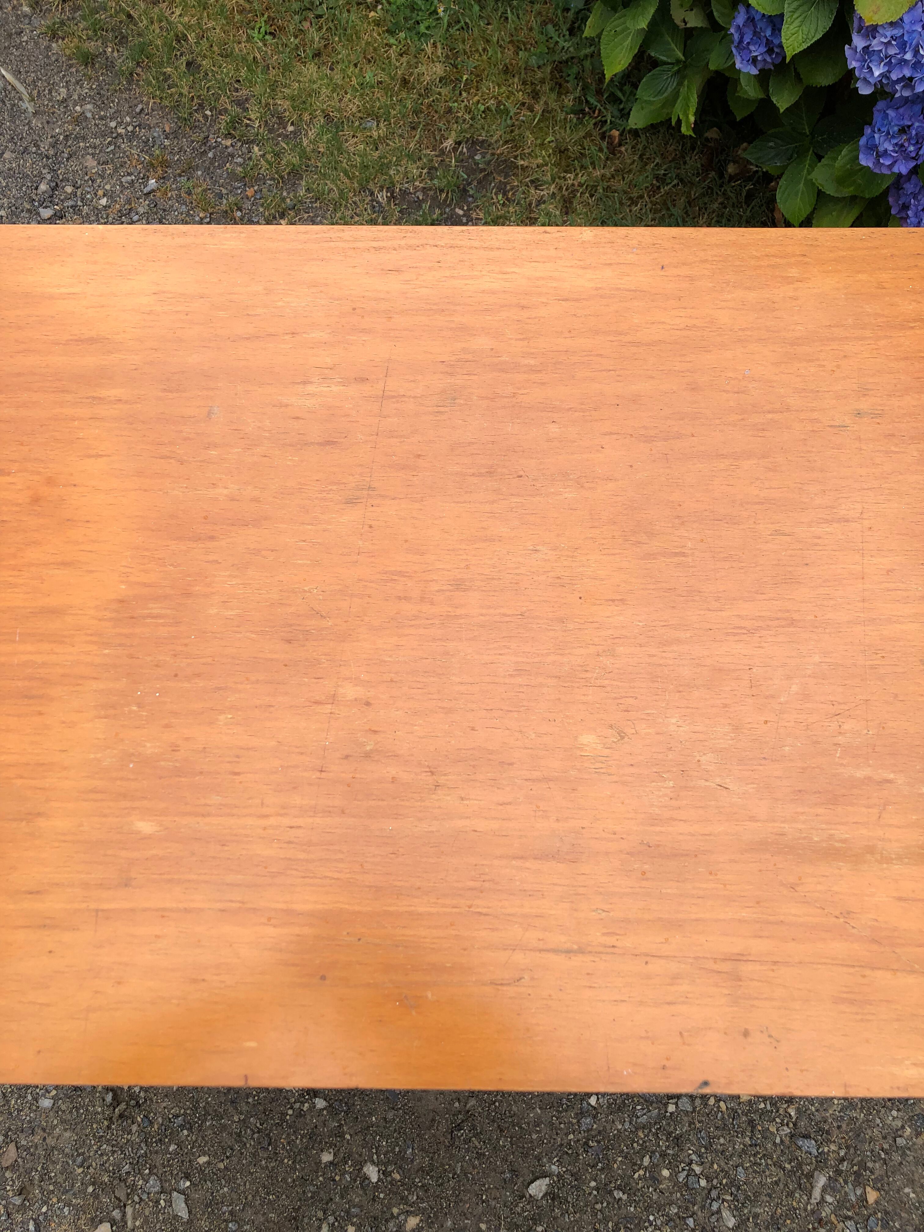 Vintage desk with beech compass legs with 3 drawers.