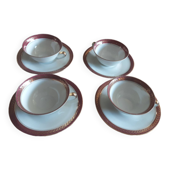 4 tasses et sous tasses porcelaine de luxe de la compagnie nationale