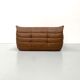 Canapé Togo en cuir marron moyen attribué à Michel Ducaroy pour Ligne Roset.