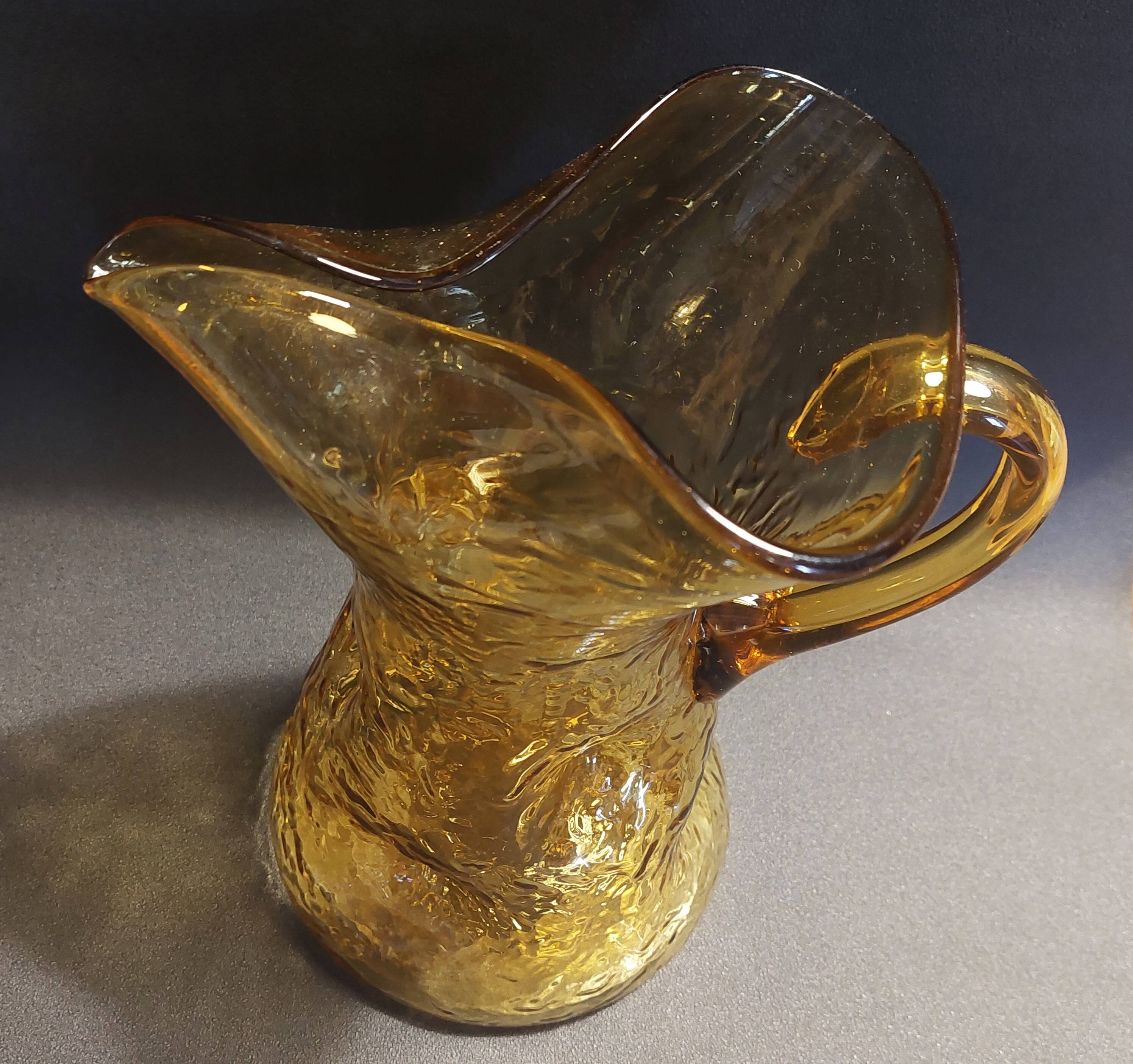Vintage textured yellow glass carafe pitcher