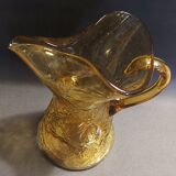 Vintage textured yellow glass carafe pitcher