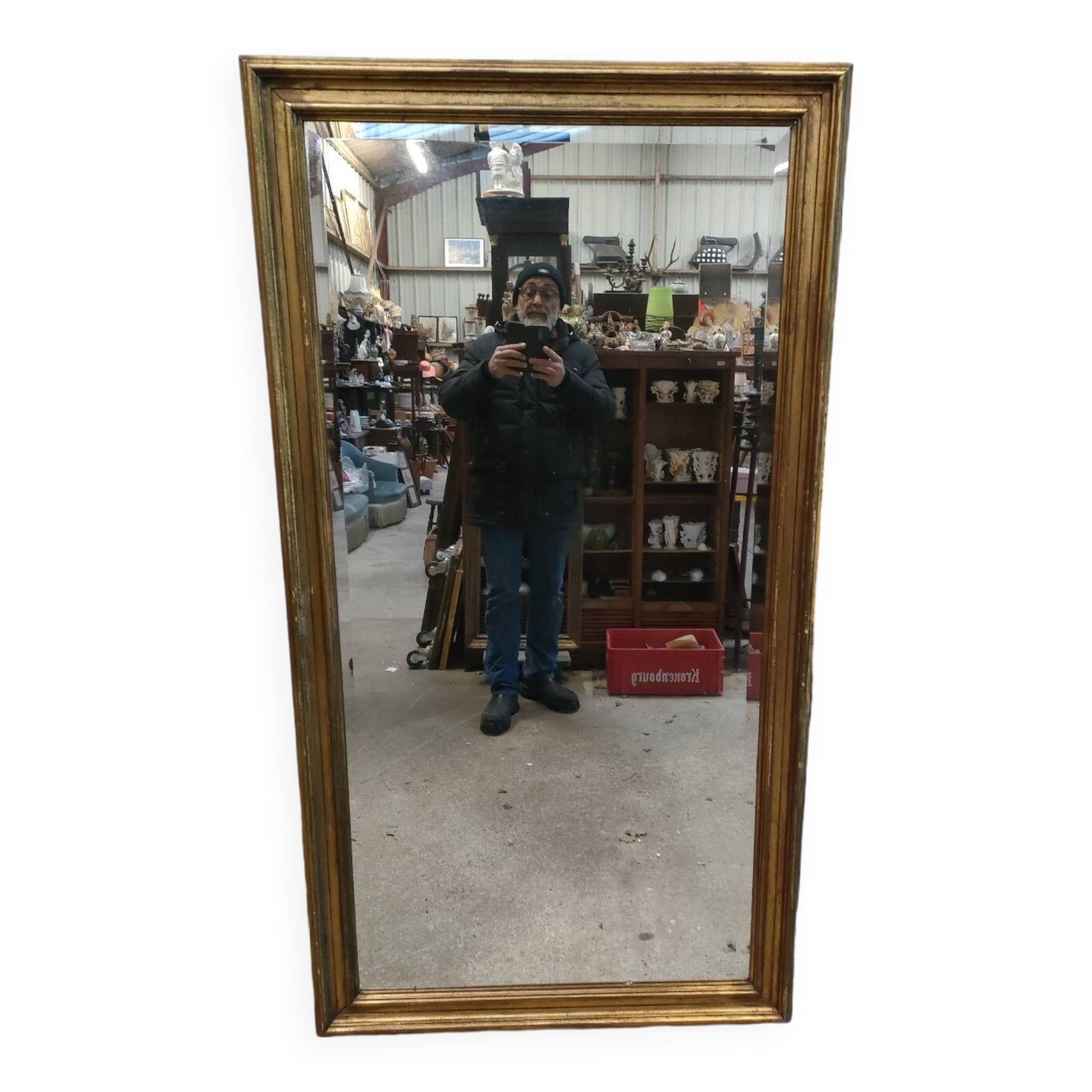 Large gold mirror with beveled glass