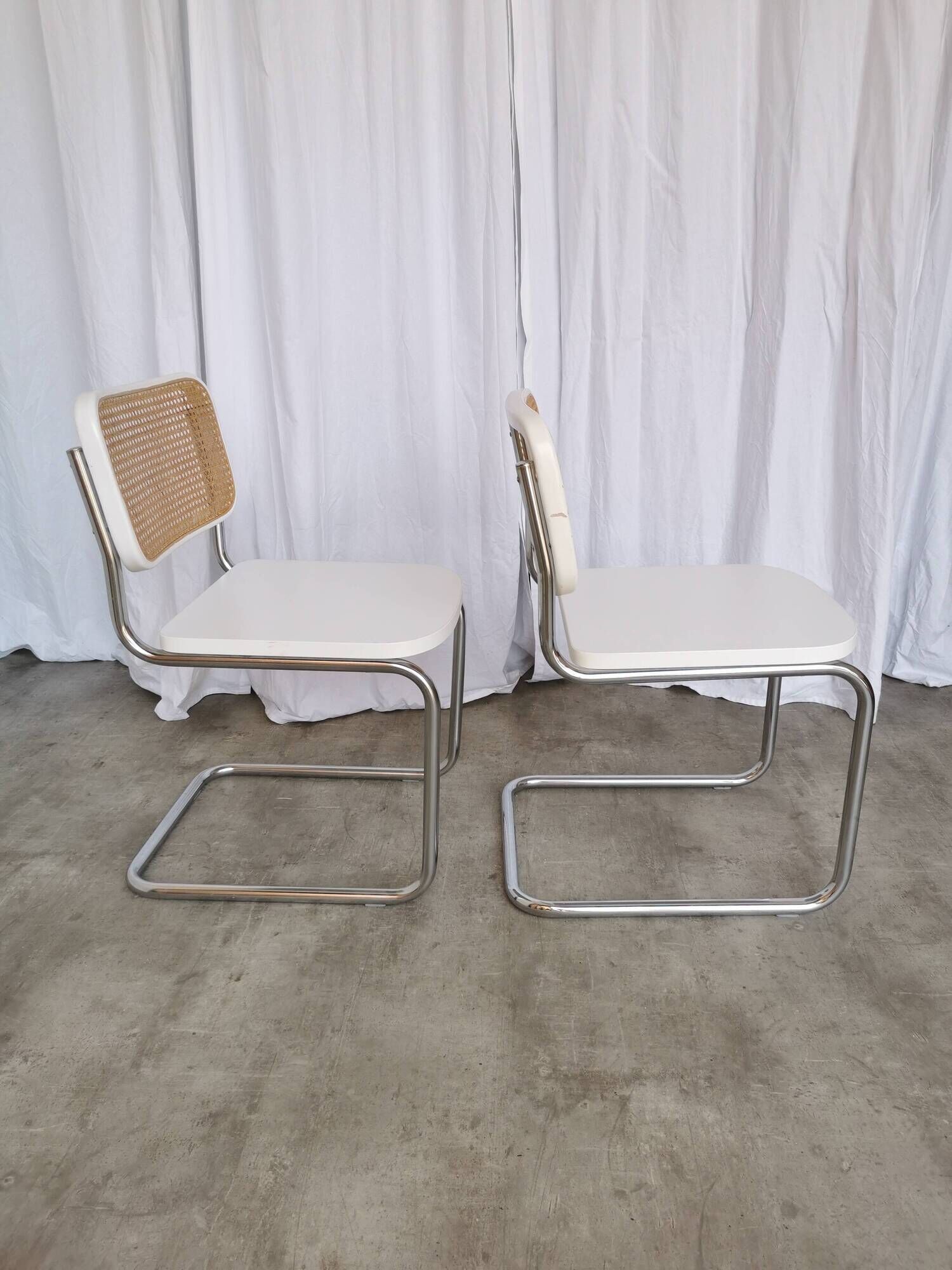 Set of 2 Vintage Cesca Chairs: Marcel Breuer Chrome & Cane, 1970s Mid-Centu