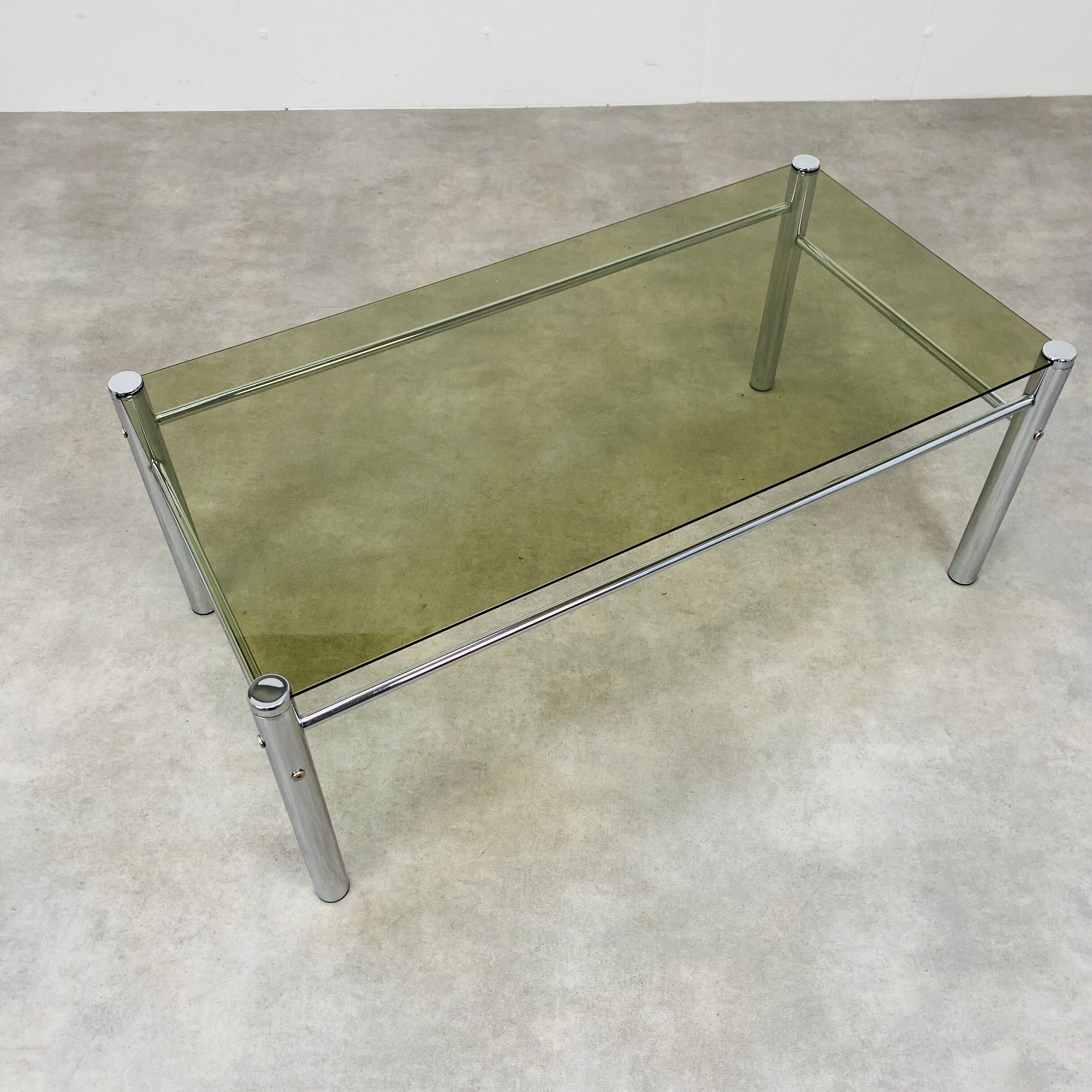 Coffee table chrome and smoked glass 70s