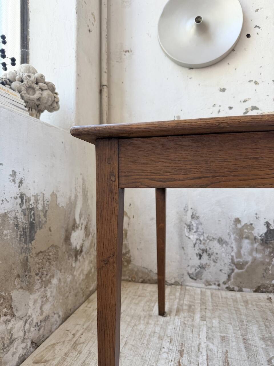 Table de ferme chêne pieds fuseaux 1950