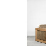 Canapé vintage scandinave en cuir et chêne du milieu du siècle, années 1970