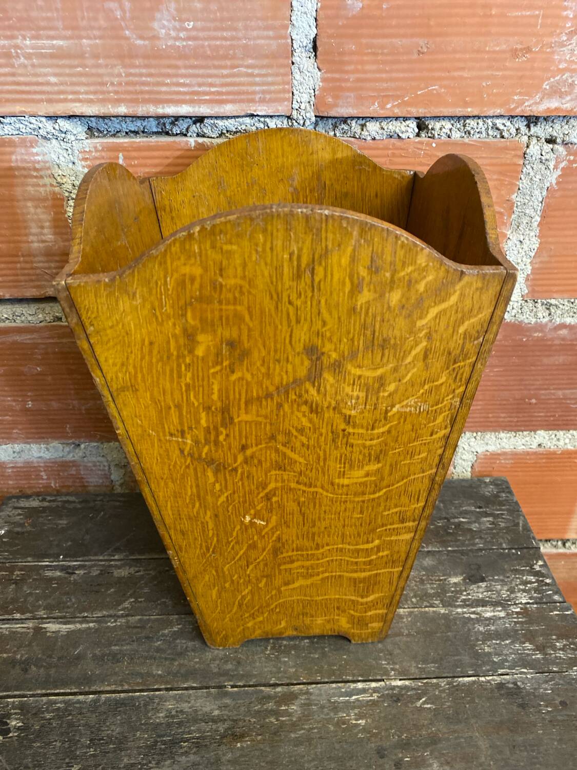 Vintage Wooden Trapezoid Umbrella Stand Basket #D867