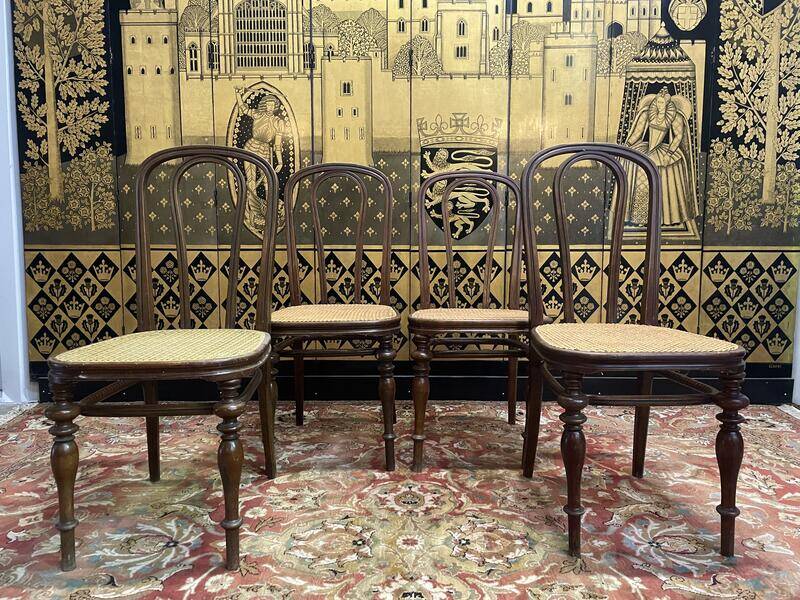 4 chaises bistrot en bois et cannage par Jacob & Josef Kohn