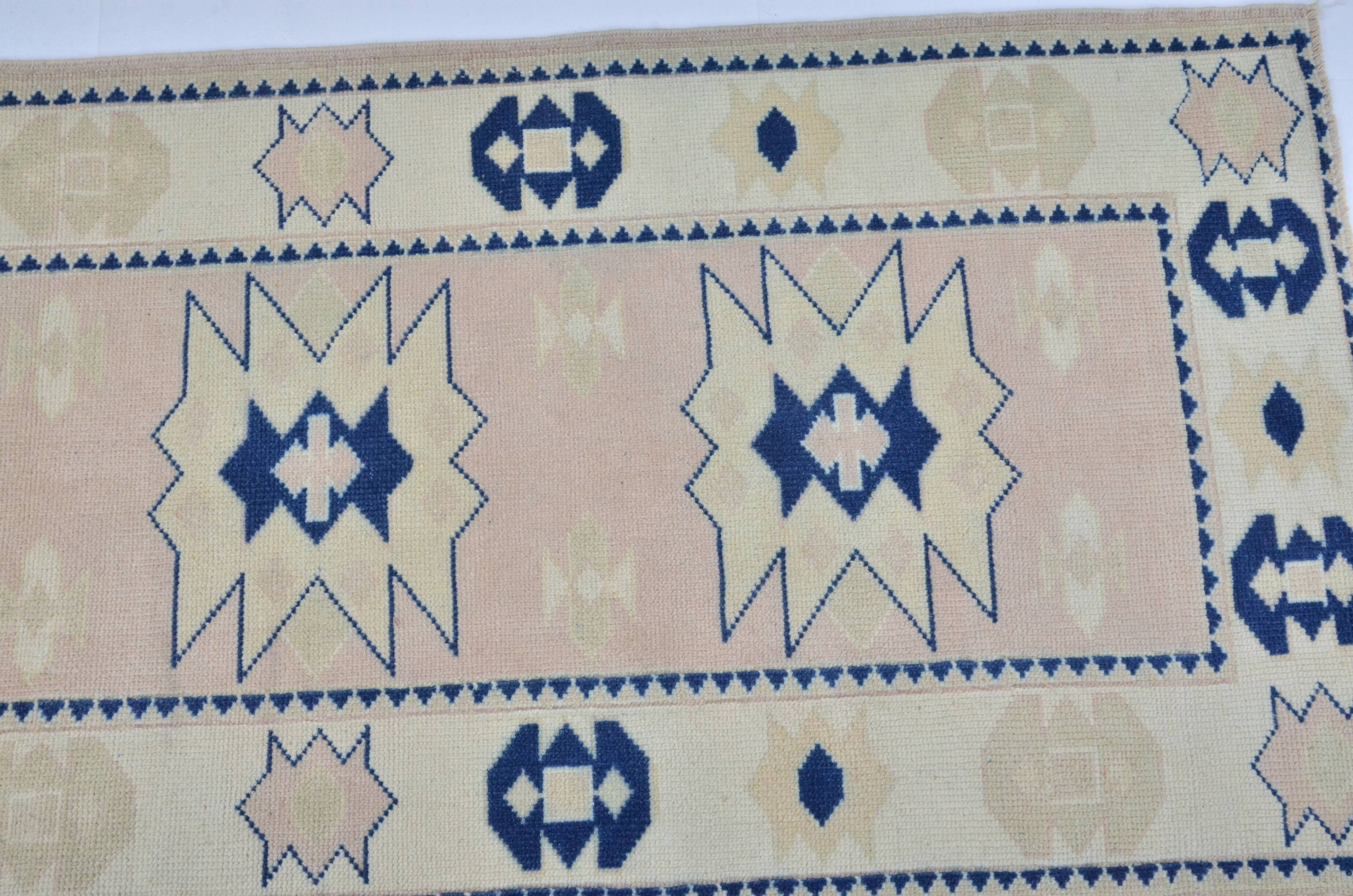 Beige And Blue Oushak Runner Rug sku 3324