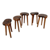 Set de 5 tabourets tripode olivier années 50