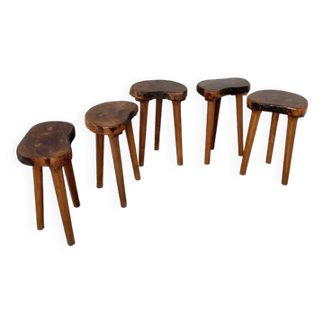 Set de 5 tabourets tripode olivier années 50