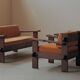 Pair of architect's armchairs in solid wood, France, circa 1970.