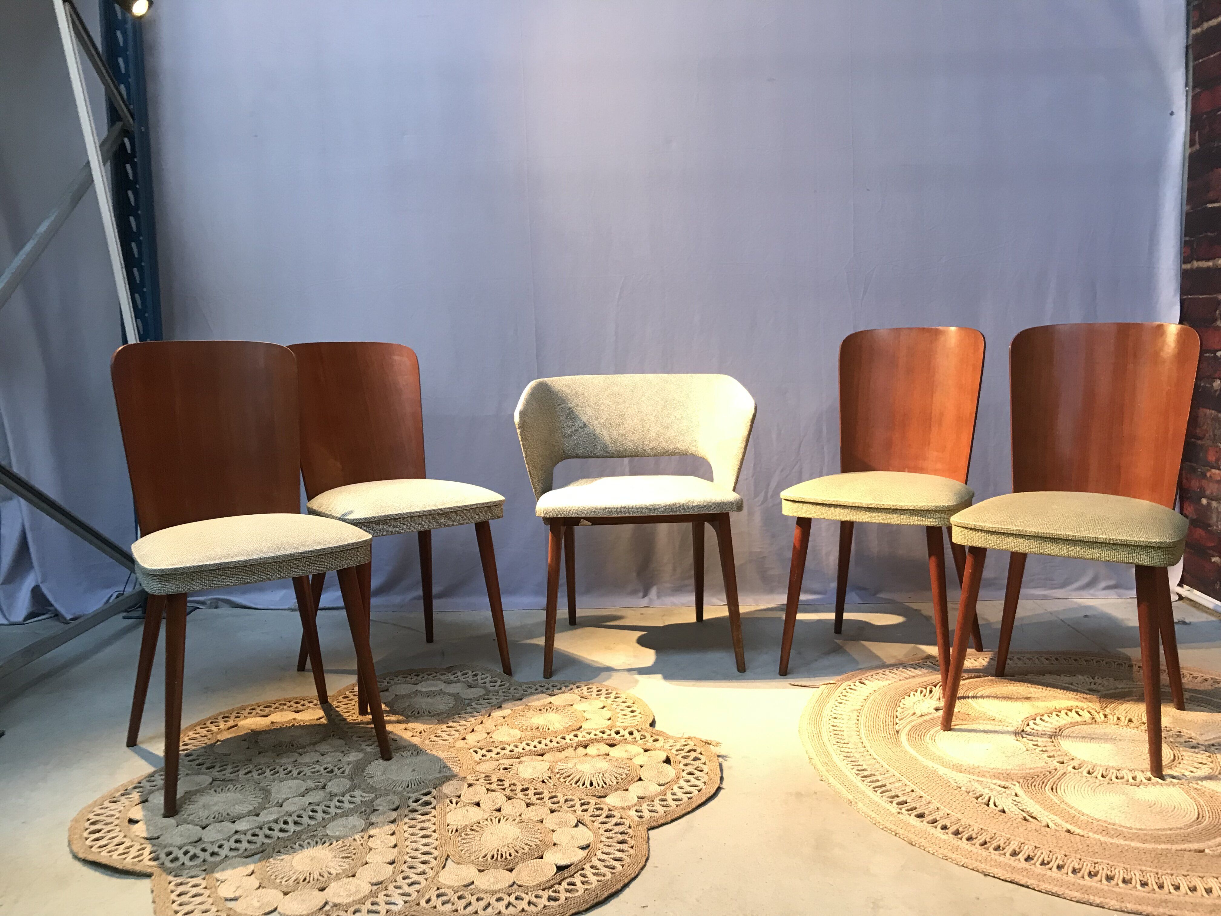 Set of 4 chairs and 1 armchair design 50s