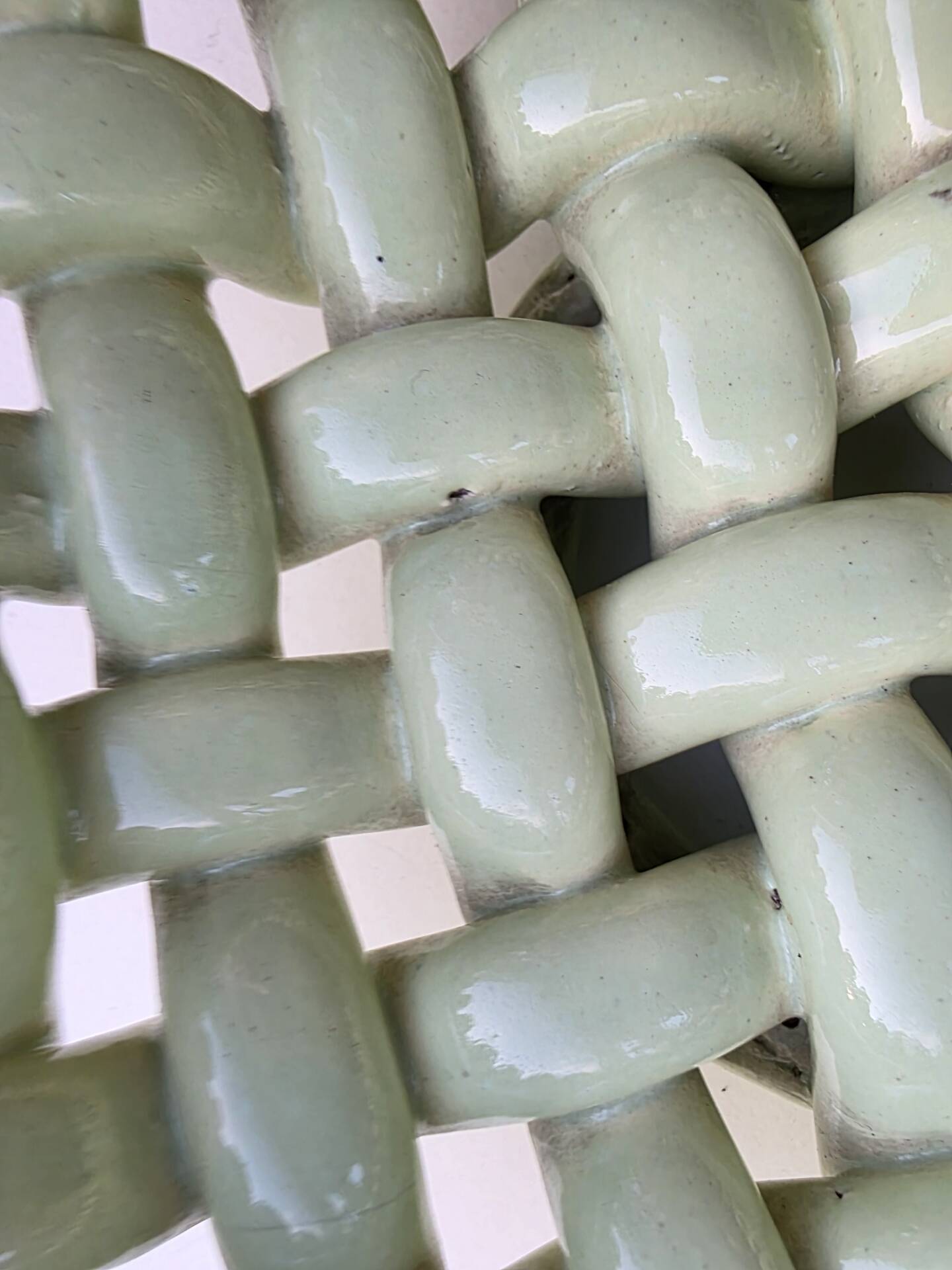 Light green woven ceramic basket Jérome Massier Vallauris