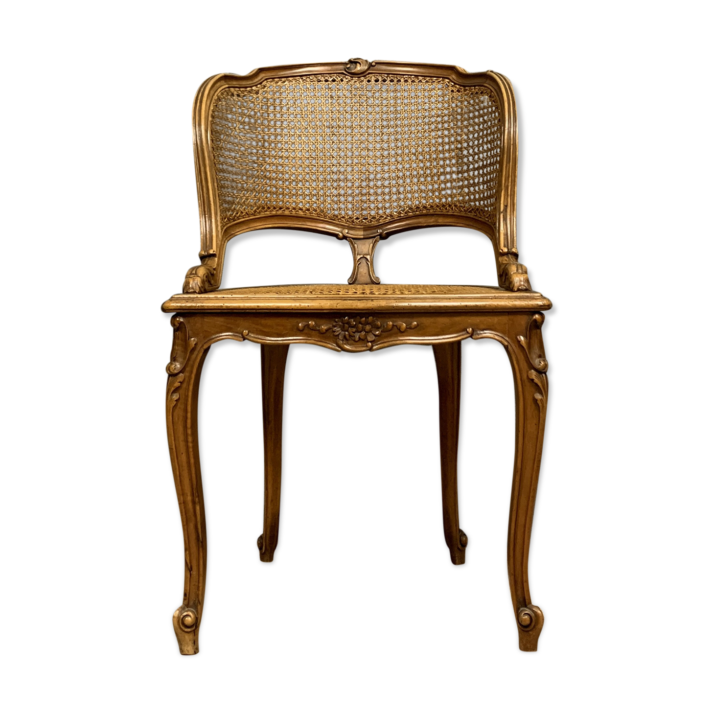 Louis XV office armchair in walnut and cane bottom circa 1880-1900