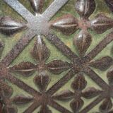 Trypic mirror, with tablet. Velvet and openwork metal braces