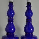 Baluster-shaped Cobalt Blue Glass Table Lamps, Rosdala Glassworks 1960, Set of 2