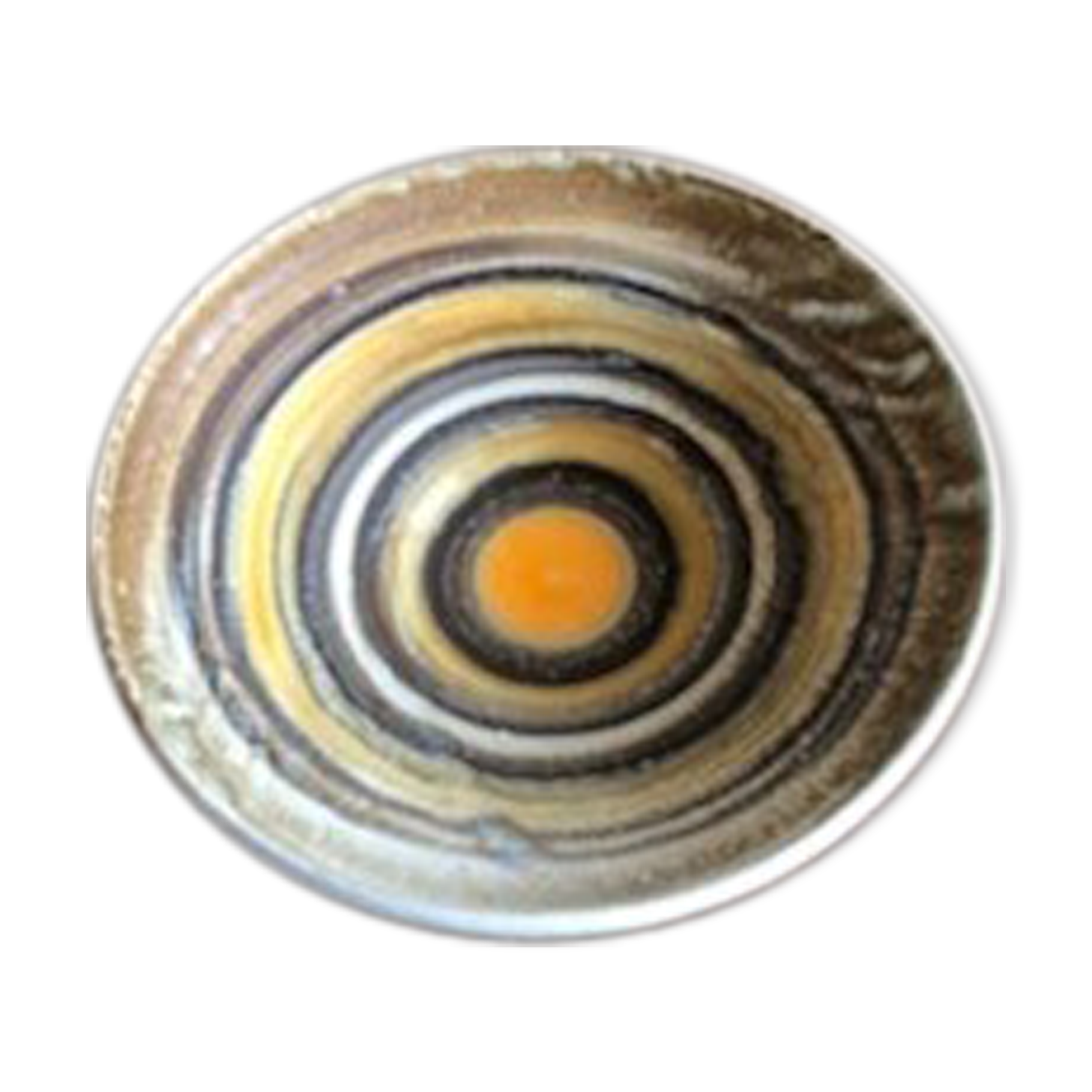Ceramic dish of the 2 potters with decoration in concentric circles in shades of yellow, brown and white