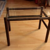 Side table made of bamboo and glass, vintage from the 1970s