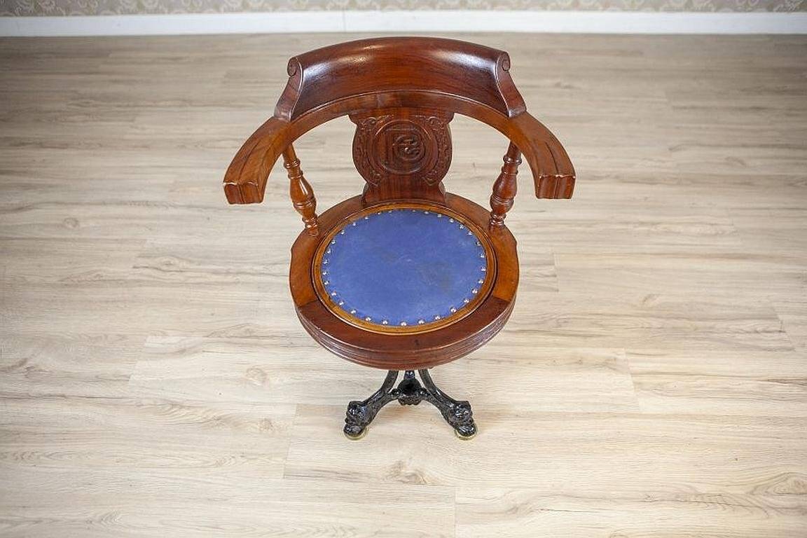Early-20th Century Wooden Captain Armchair with Soft Seat, 1930s