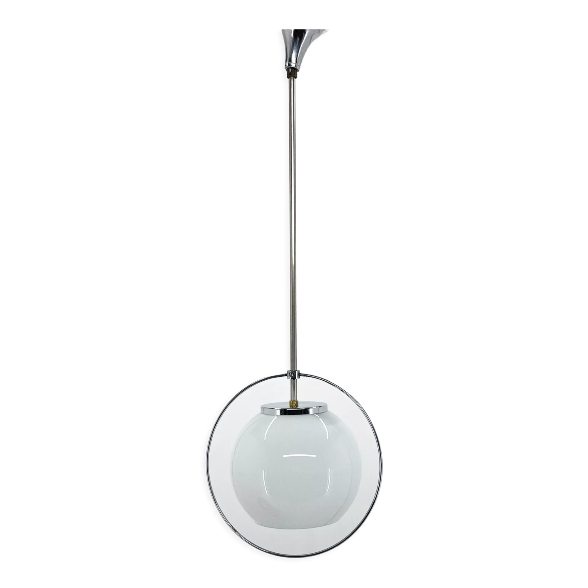 Mid-century milk glass & chrome pendant light