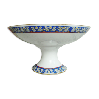 Assiette à gâteau sur pied compotier en porcelaine de Limoges motifs de marguerites