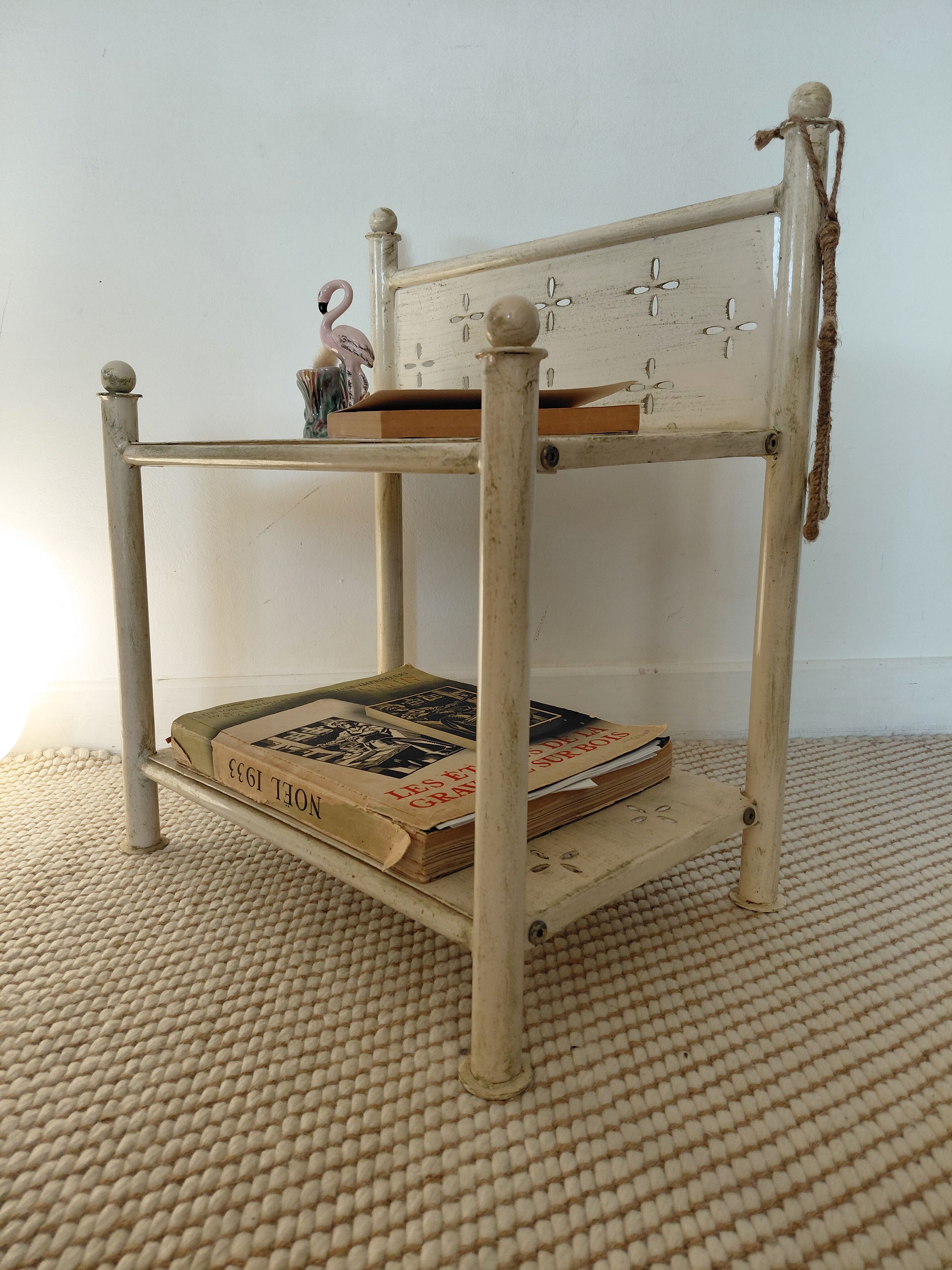 Perforated metal bedside table, 1950s-60s