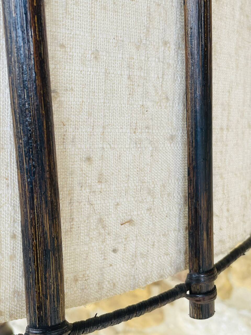 Vintage Floor Lamp Turned Wood, Bamboo Rattan Circa 1950s