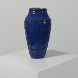 Vintage ceramic vase in fat lava style, Memphis spider web.
