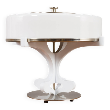 Lampe de table italienne Space Age avec abat-jour en verre de Murano, années 1970.