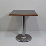 Square bistro dining table, wood, chrome and cast iron