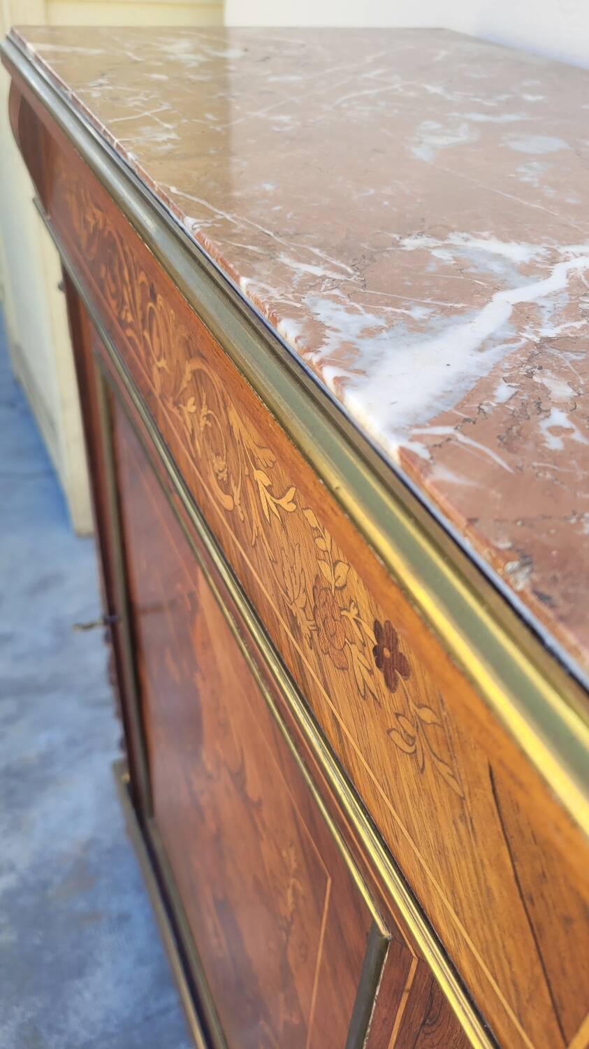 Napoleon III sideboard in floral marquetry and marble 19th century
