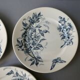3 ironstone plates Badonviller France, flowers, butterflies
