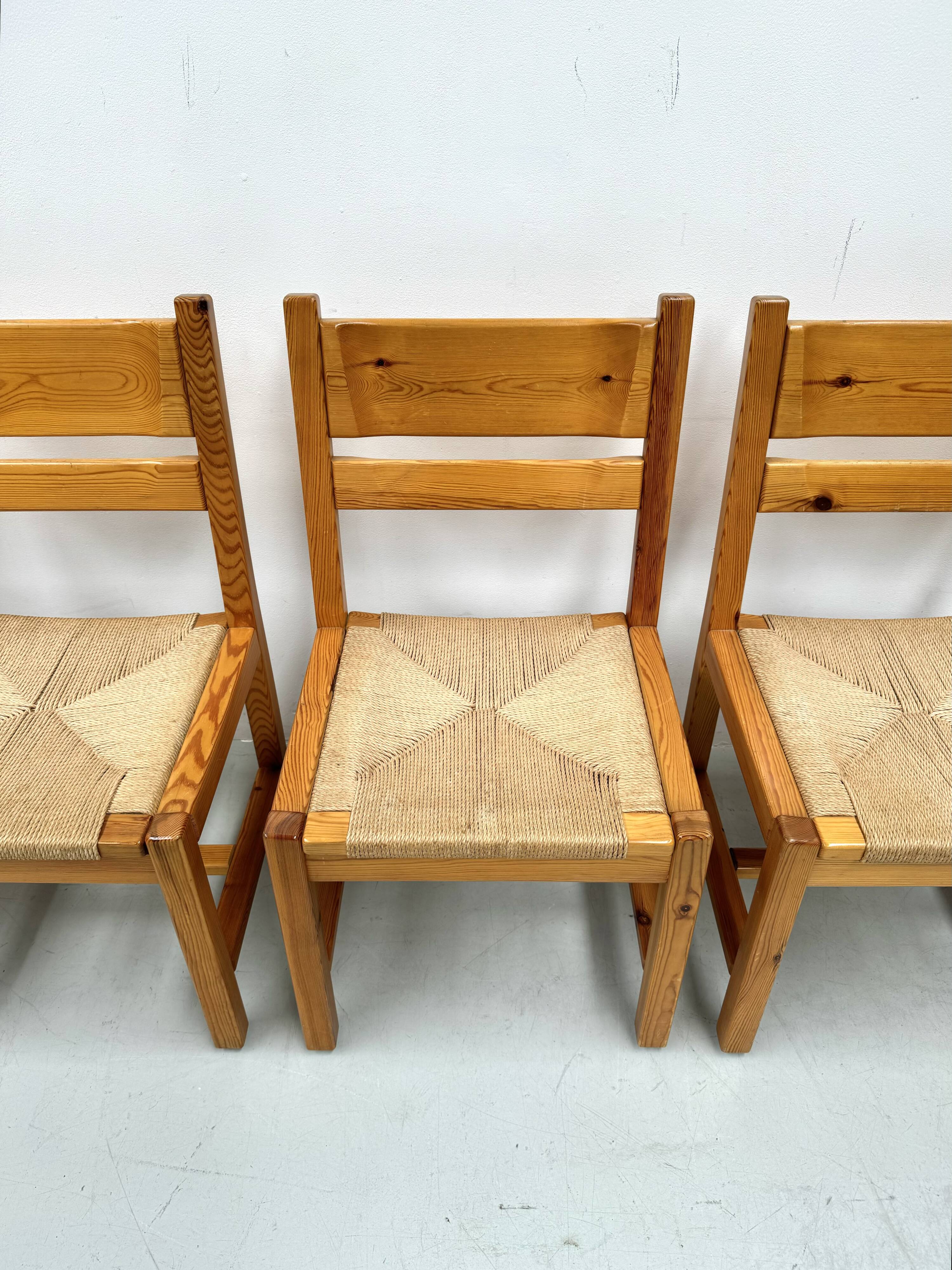 Chaises danoises vintage en pin avec corde en papier par TP Design pour Gm Møbler, années 1970, lot de 6