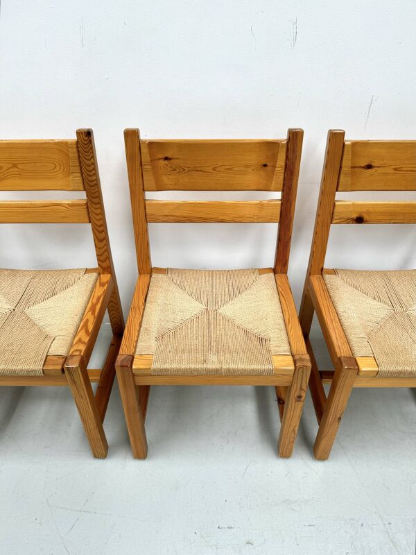 Chaises danoises vintage en pin avec corde en papier par TP Design pour Gm Møbler, années 1970, lot de 6