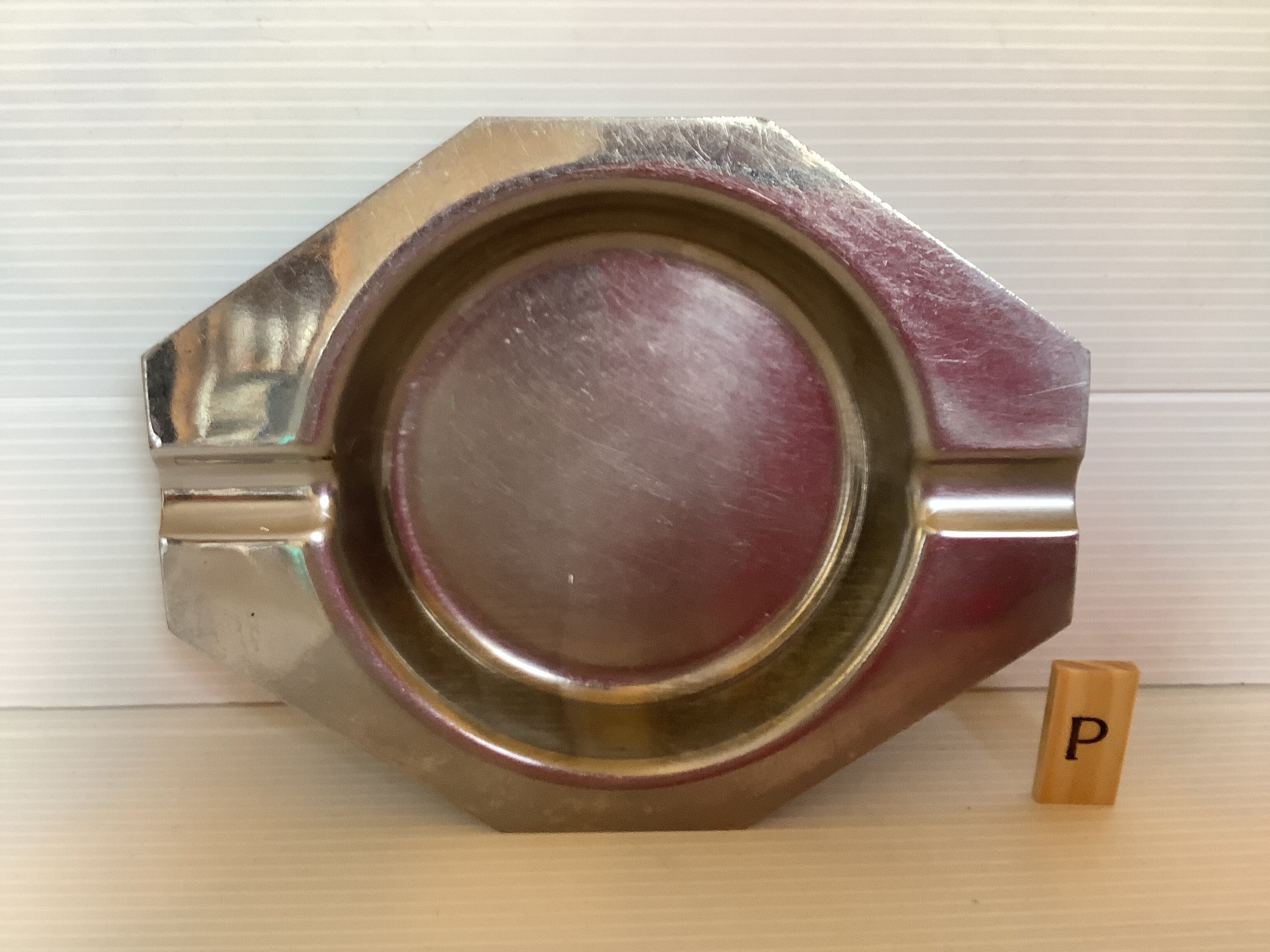 Old empty ashtray octagon stainless steel Libbrecht
