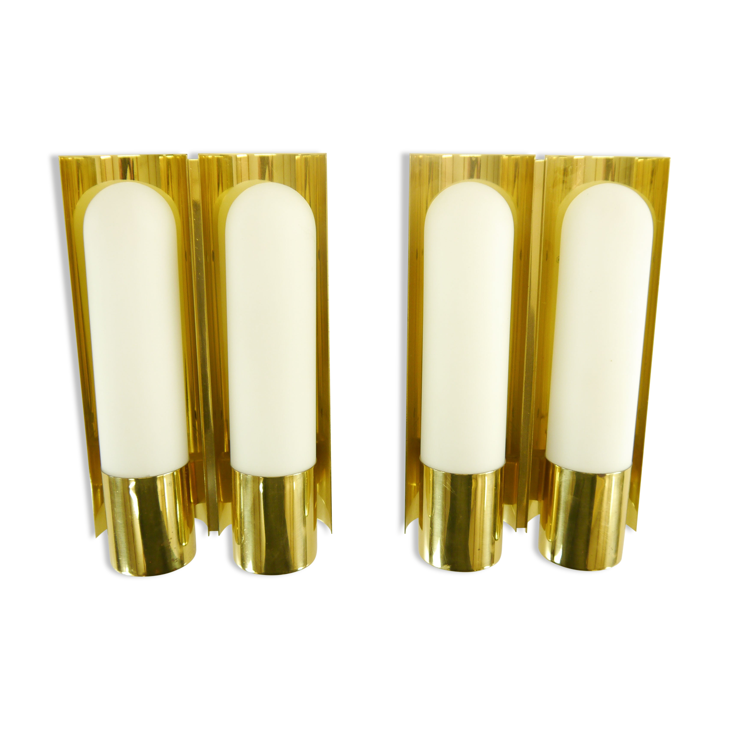 Wall lights brass & glass opal of limburg 1970 s