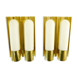 Wall lights brass & glass opal of limburg 1970 s