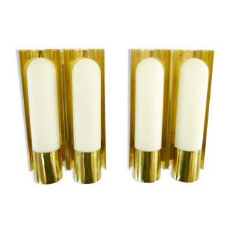 Wall lights brass & glass opal of limburg 1970 s