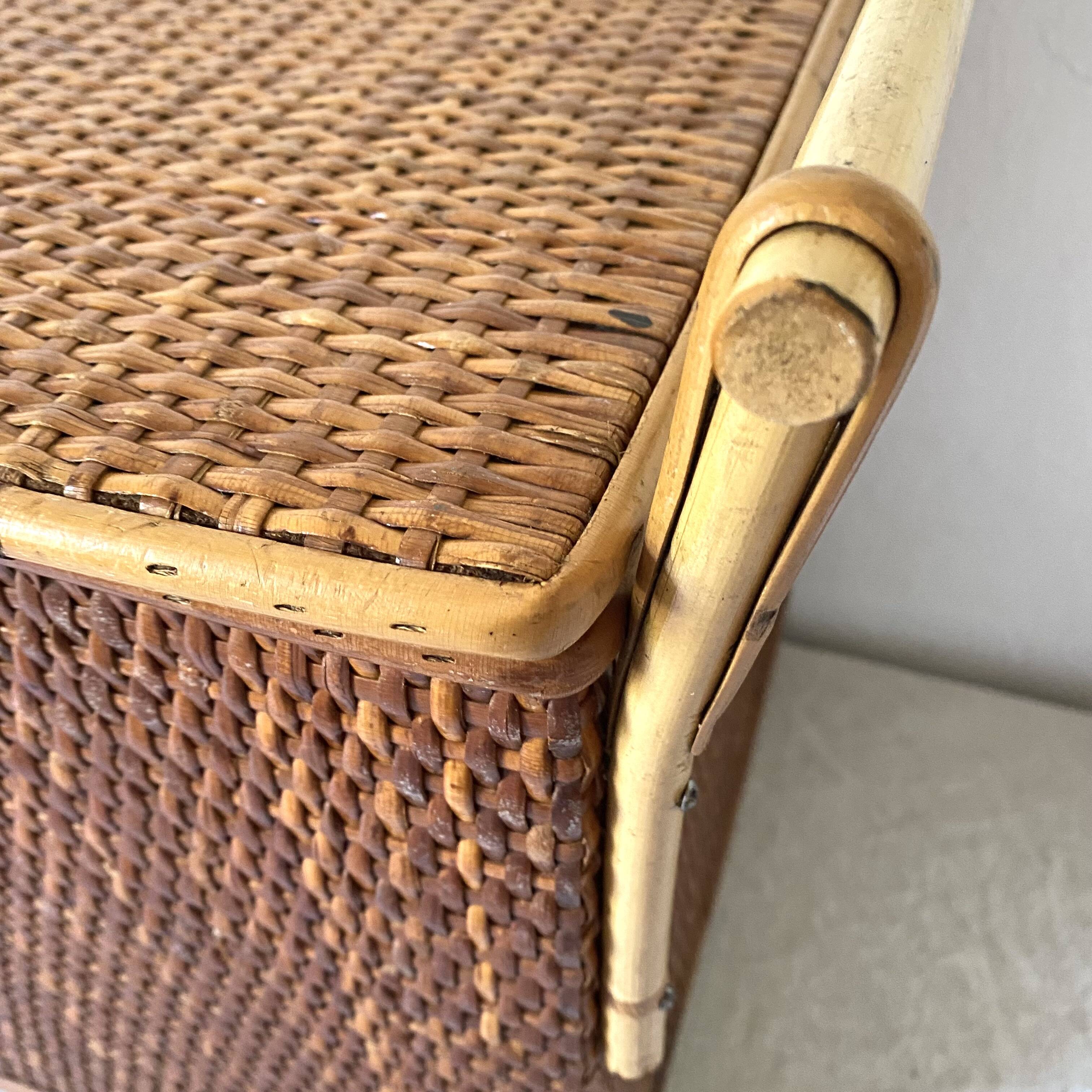 Vintage rattan cane bench chest