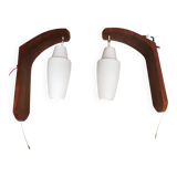 Pair of vintage Scandinavian wall lights. Teak lamp Louis KALFF