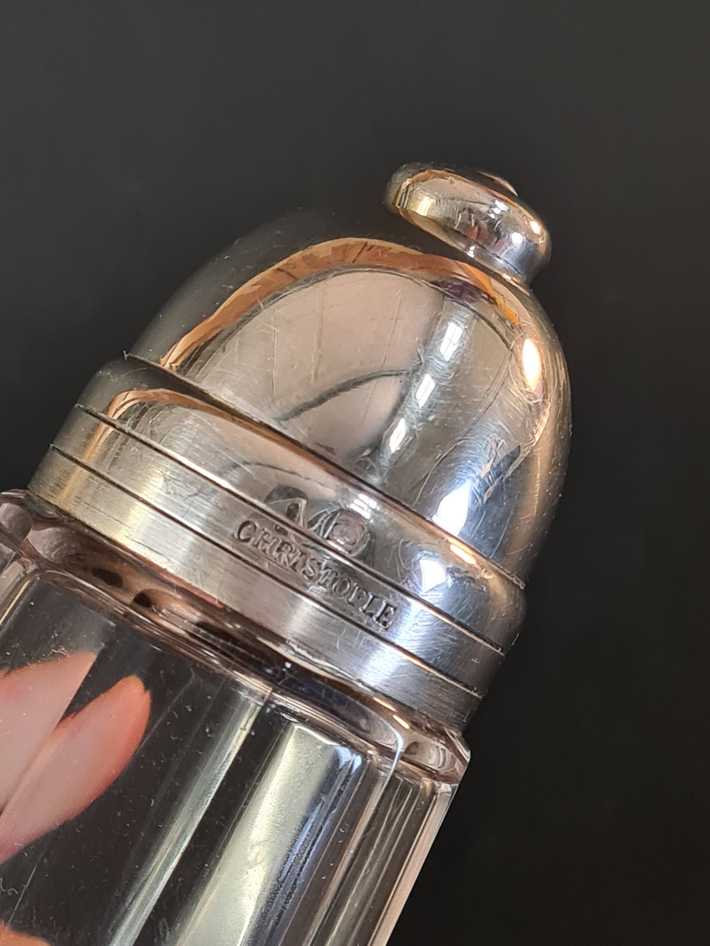 Christofle sugar bowl in cut crystal and silver-plated metal.